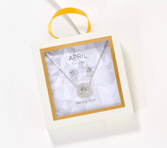 Diamonique April Diomand Birthstone Necklace & Studs Boxed Set