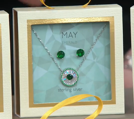 Diamonique May Emerald Birthstone Necklace & Studs Boxed Set
