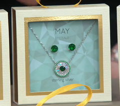 Diamonique May Emerald Birthstone Necklace & Studs Boxed Set