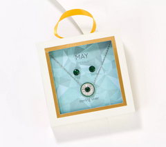 Diamonique May Emerald Birthstone Necklace & Studs Boxed Set