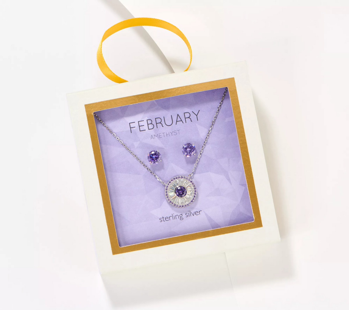 Diamonique February Amethyst Birthstone Necklace & Studs Boxed Set