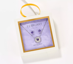 Diamonique February Amethyst Birthstone Necklace & Studs Boxed Set