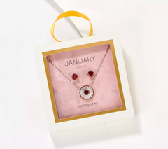 Diamonique January Garnet Birthstone Necklace & Studs Boxed Set