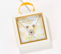 Diamonique November Citrine Birthstone Necklace & Studs Boxed Set