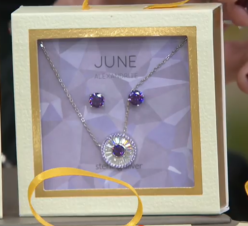 Diamonique July Alexandrite Birthstone Necklace & Studs Boxed Set