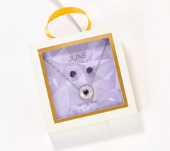Diamonique July Alexandrite Birthstone Necklace & Studs Boxed Set