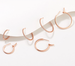 Diamonique Roseclad Sterling Silver Set of 3 Graduated Inside-Outside Hoops