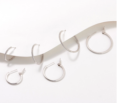 Diamonique Sterling Silver Clear CZ Set of 3 Inside-Outside Hoops Earrings