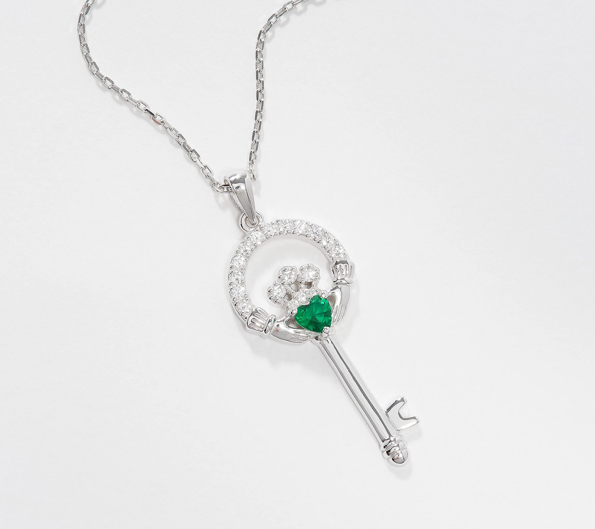 Solvar Diamonique Sterling Silver Claddagh Key Necklace