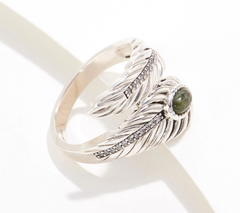 Connemara Marble Diamonique Sterling Silver Feather Ring, Size 7