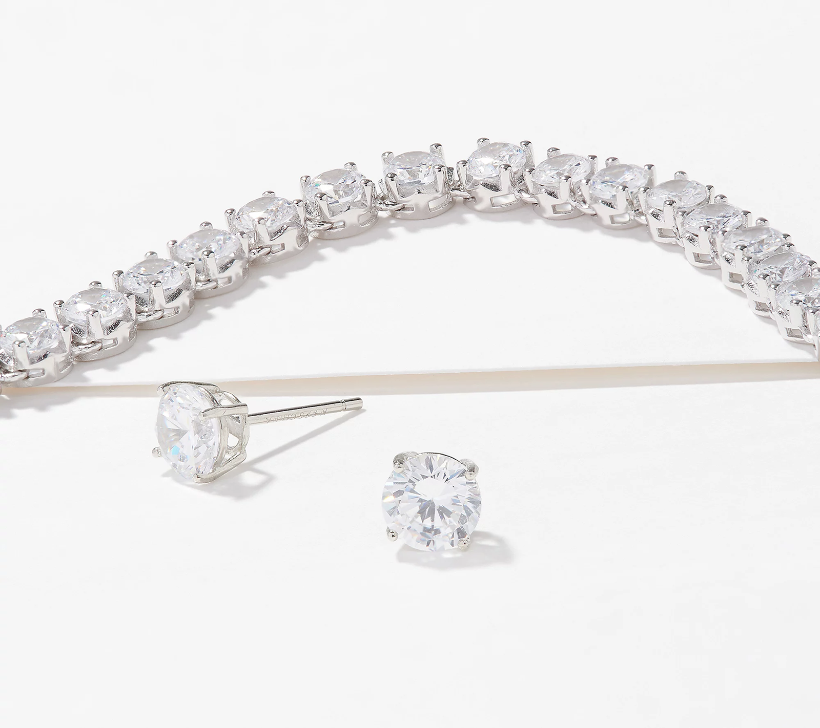 Diamonique 20" Sterling Silver Tennis Necklace & Studs