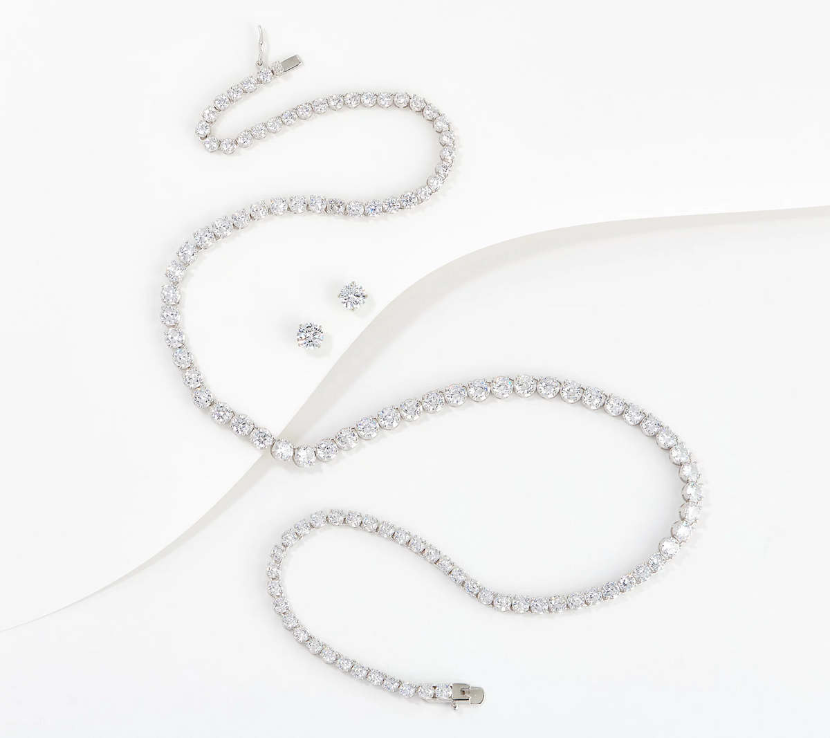 Diamonique 20" Sterling Silver Tennis Necklace & Studs