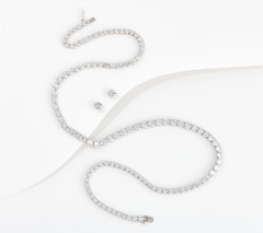 Diamonique 20" Sterling Silver Tennis Necklace & Studs