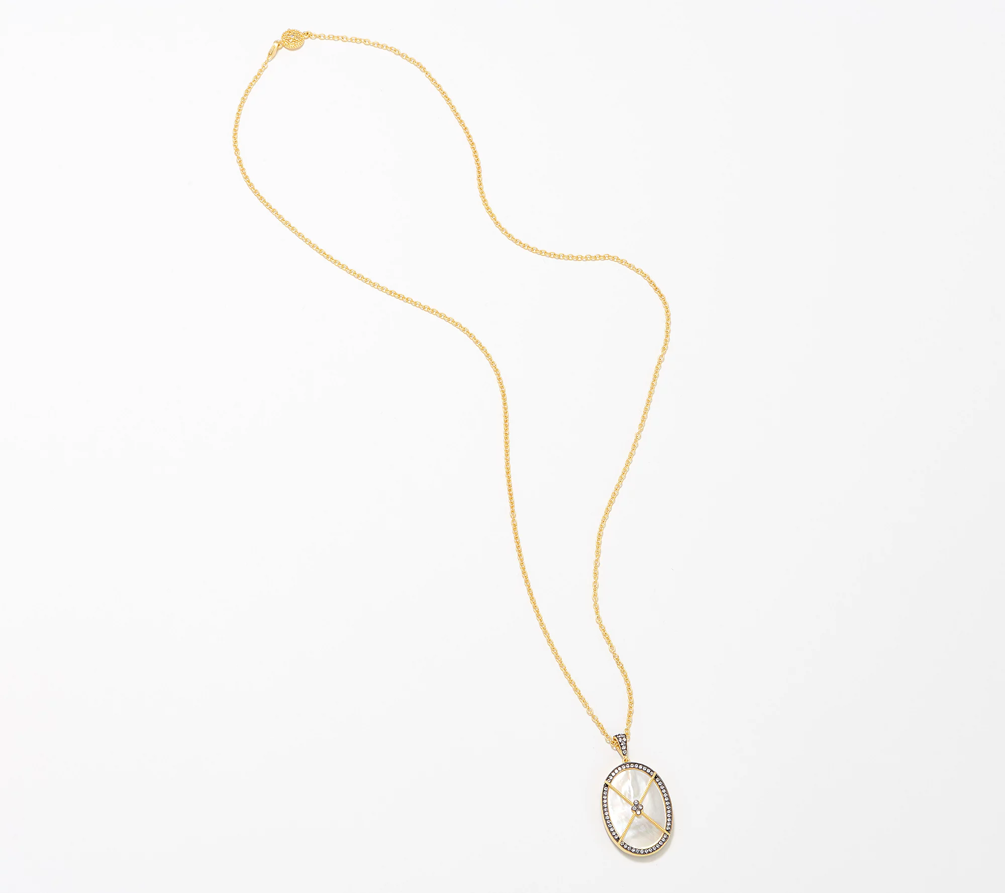 Freida Rothman Sterling Silver Gold-Plated Mother of Pearl CZ Necklace 27"