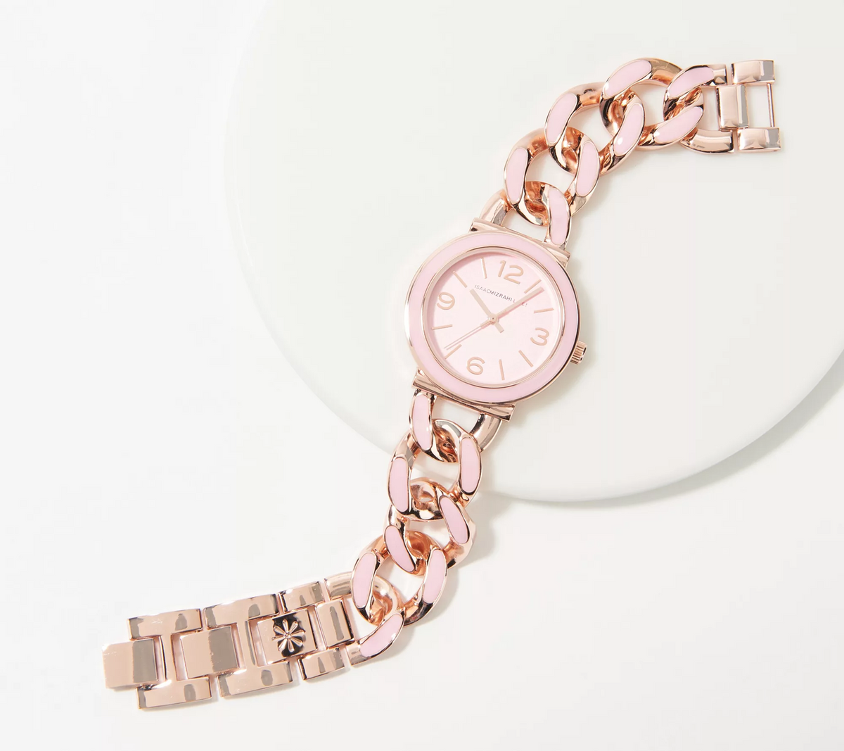 Isaac Mizrahi Live! Rose Enamel Curb Chain Watch