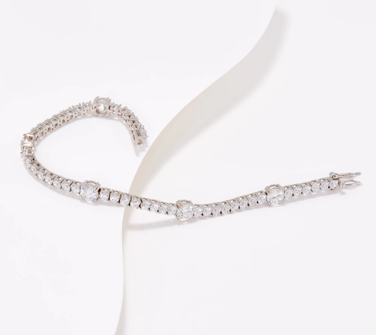 Diamonique Sterling Silver Round 100-Facet Tennis Bracelet, 6-3/4"