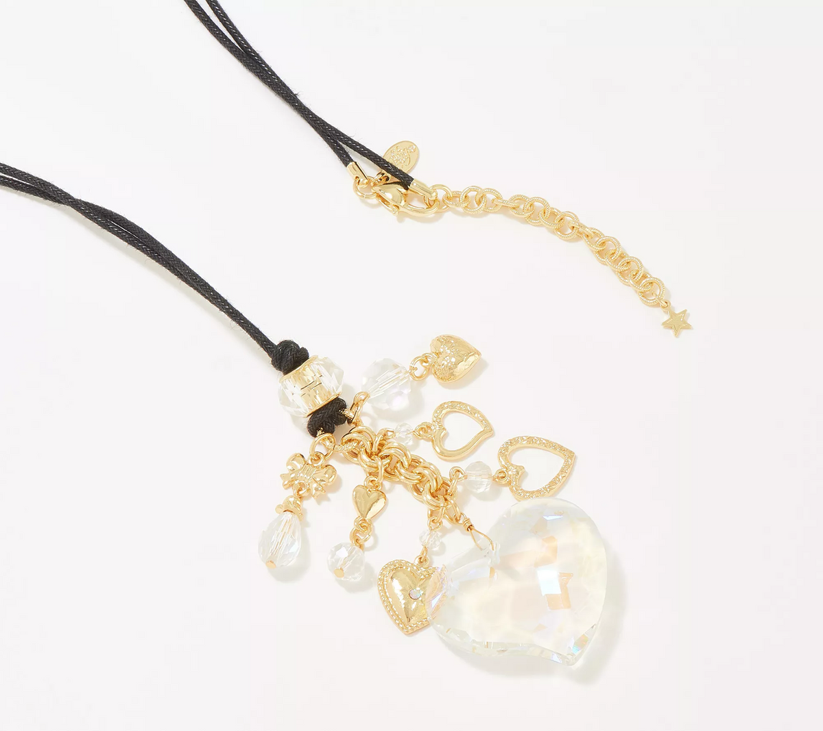 Kirks Folly Be Still My Heart 32" Black Cord Goltone Necklace