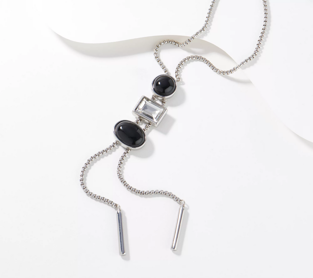 Susan Graver Onyx Multi-Stone & Crystal Drop Necklace with Toggle Closure