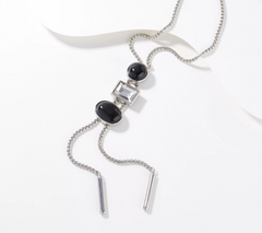 Susan Graver Onyx Multi-Stone & Crystal Drop Necklace with Toggle Closure