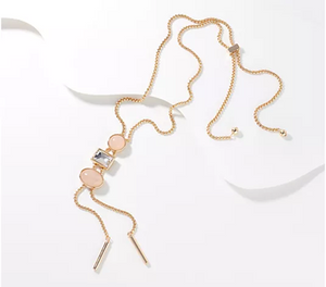 Susan Graver Rose Quartz Multi-Stone & Crystal Drop Necklace with Toggle Closure