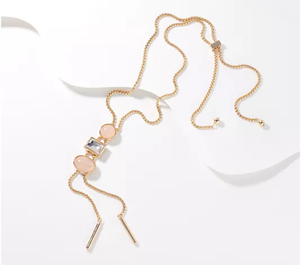 Susan Graver Rose Quartz Multi-Stone & Crystal Drop Necklace with Toggle Closure