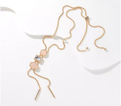 Susan Graver Rose Quartz Multi-Stone & Crystal Drop Necklace with Toggle Closure