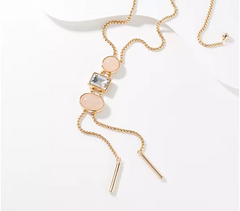 Susan Graver Rose Quartz Multi-Stone & Crystal Drop Necklace with Toggle Closure