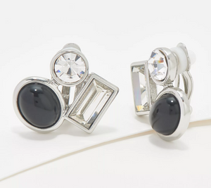 Susan Graver Onix MOP Stone & Crystal Clip Earring
