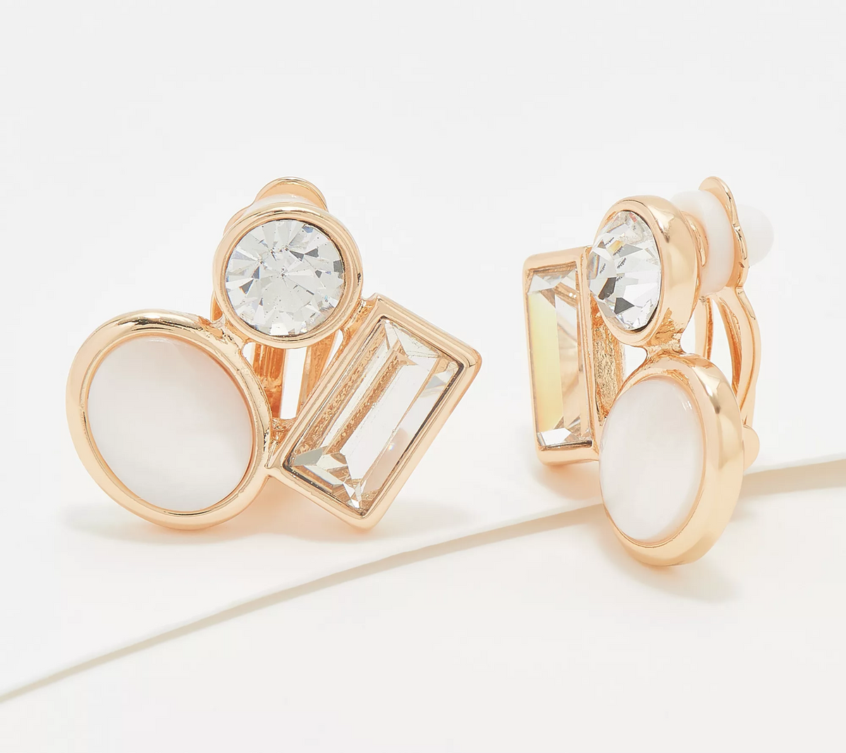 Susan Graver MOP Stone & Crystal Clip Earring