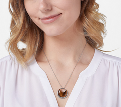 Generation Gems Sterling Silver Carved Tiger Eye Gemstone Half Moon Necklace