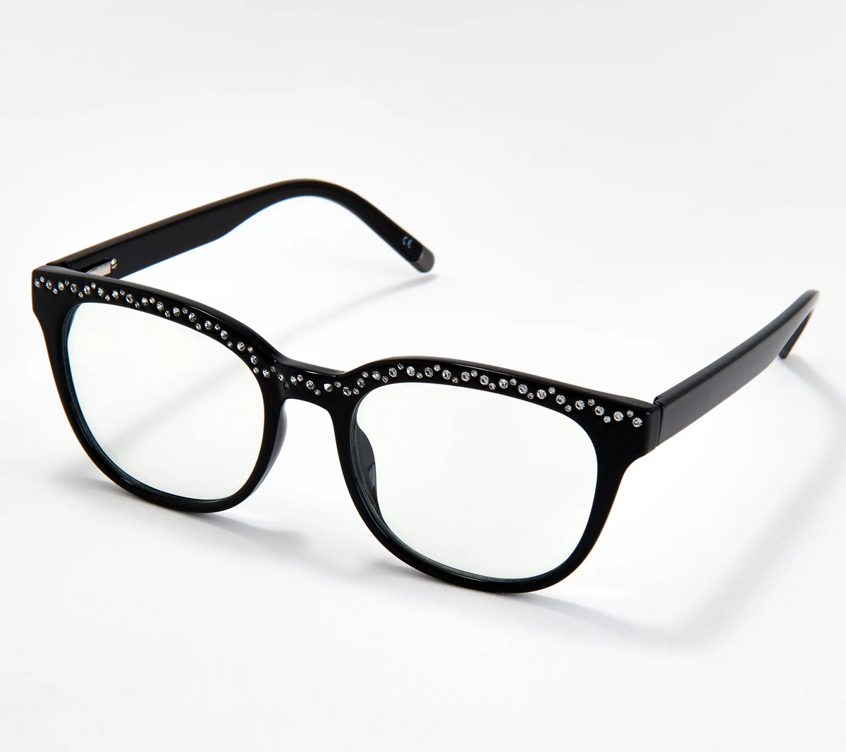 Diamonique Blue Light Blocking Black Reading Glasses Strength 3.0