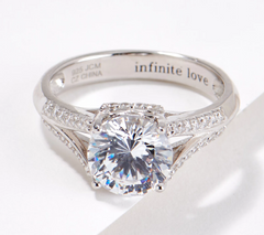Diamonique 88 Facet Infinity Cut Bridal Rodium-Over SS  Ring Size 7