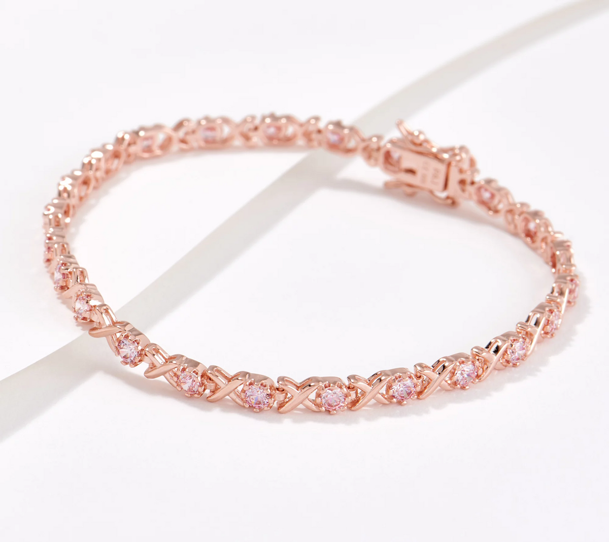 Diamonique Simulated Morganite XO Tennis Bracelet 14K rose gold-plated Sterling Silver, 6-3/4"