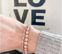 Diamonique Simulated Morganite XO Tennis Bracelet 14K rose gold-plated Sterling Silver, 6-3/4"