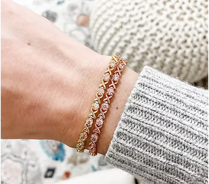 Diamonique Simulated Morganite XO Tennis Bracelet 14K rose gold-plated Sterling Silver, 6-3/4"