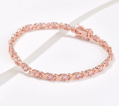 Diamonique Simulated Morganite XO Tennis Bracelet 14K rose gold-plated Sterling Silver, 6-3/4"
