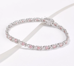 Diamonique Simulated Morganite XO Tennis Bracelet Sterling Silver, 8"