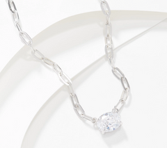 Diamonique Solitaire Necklace on Paperclip Chain, Rhodium-Plated Sterling Silver
