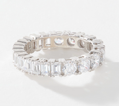 Diamonique Sterling Silver Two-Cut Band Ring Size 6