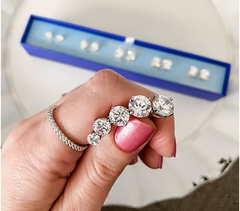 Diamonique Sterling Silver Set of 5 120-Facet Prestige Cut Studs