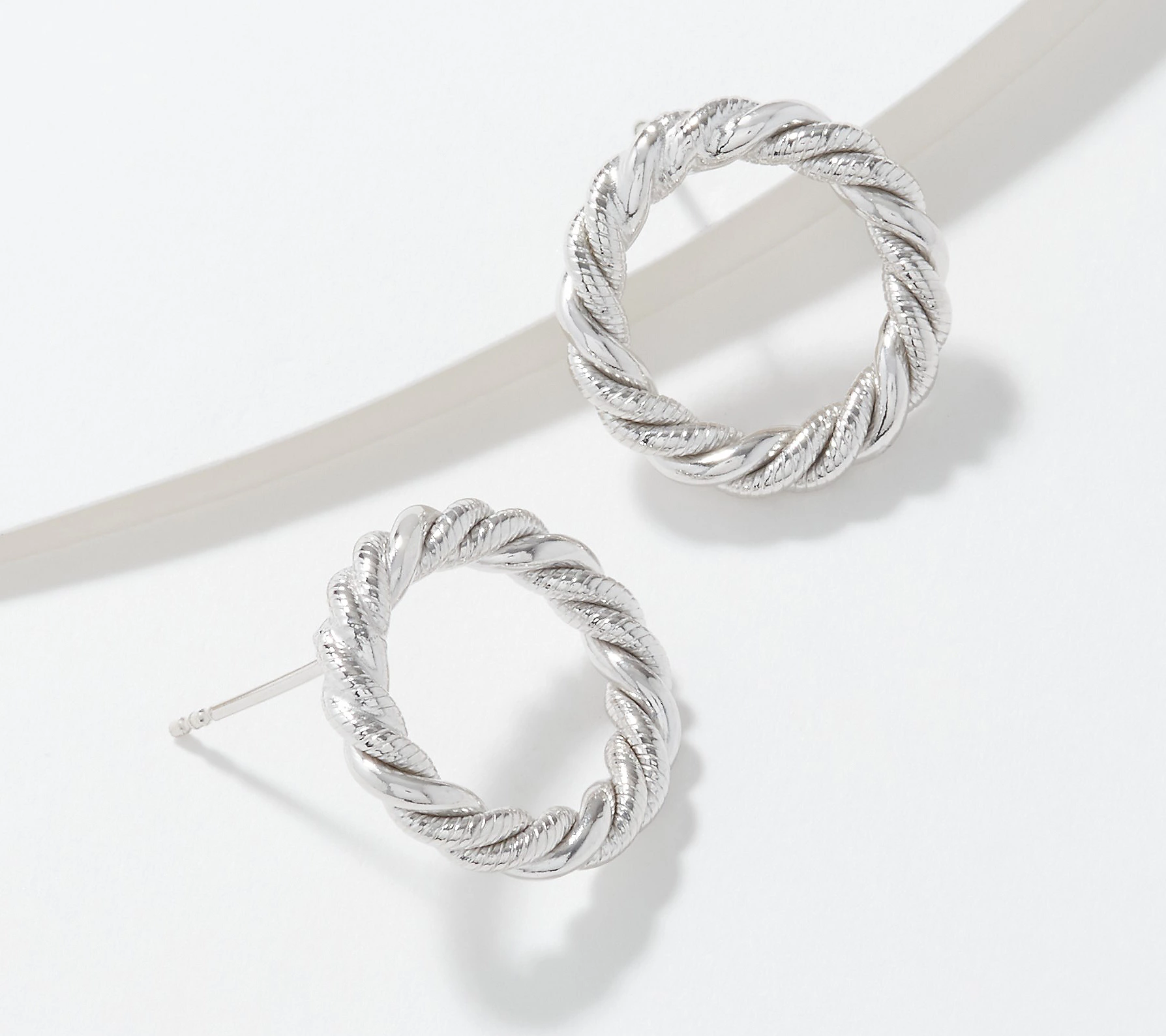Pendientes de plata de ley texturizados y pulidos con forma de cuerda, de Silver Style, tamaño 19 mm