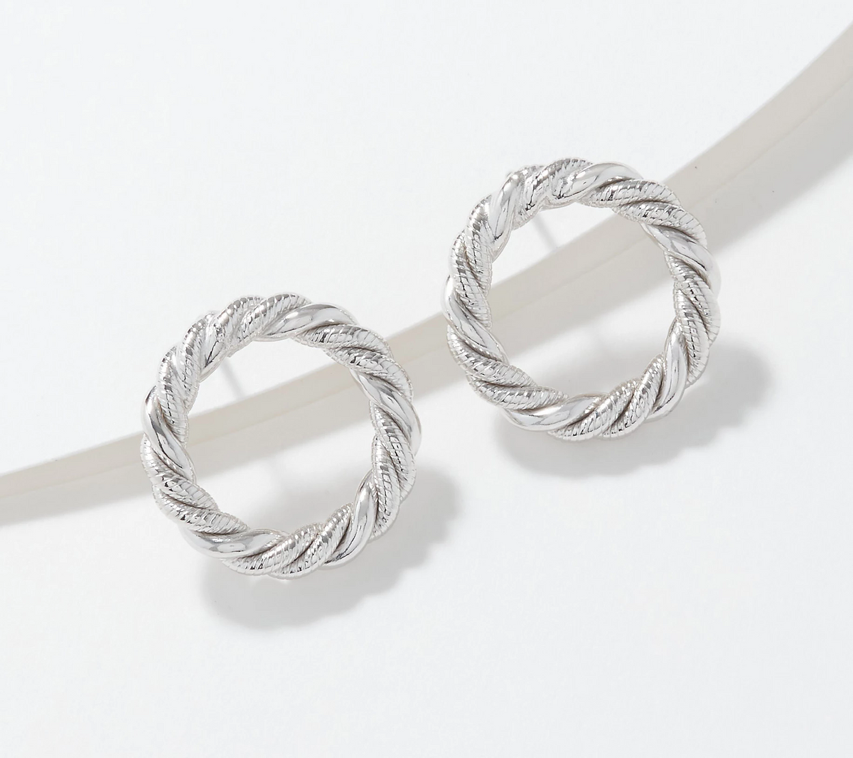 Pendientes de plata de ley texturizados y pulidos con forma de cuerda, de Silver Style, tamaño 19 mm