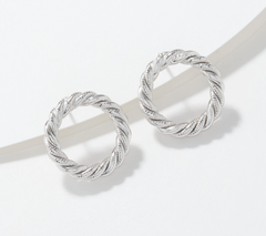 Pendientes de plata de ley texturizados y pulidos con forma de cuerda, de Silver Style, tamaño 19 mm
