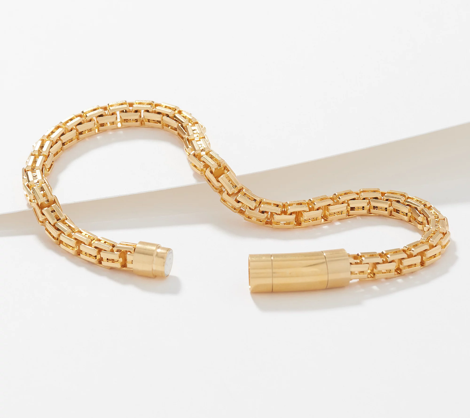 Italian Silver Split Link Bracelet, 14K yellow gold-plated sterling silver, 8"