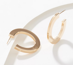 Italian Silver Polished Square Tube Hoop Earrings, 18K gold-plated Sterling Silver