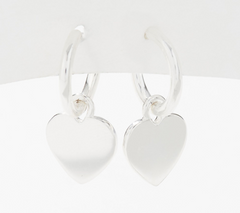 UltraFine 950 Silver Round Mini-hoop Charm Dangle Heart Motif Petite Earrings