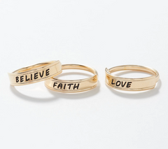 Italian Silver S/3 Polished Inspiration Rings, 18K gold-plated Sterling silver, Size 8