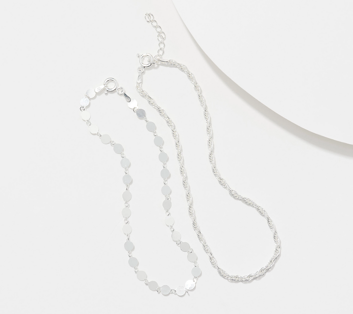 Sterling Silver Set of 2 Polished Anklets By Silver Style