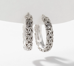 Sterling Silver Byzantine 1" Hoop Earrings By Silver Style