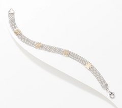 Sterling Silver Two-Tone Motif Bracelet, By Silver Style, Small